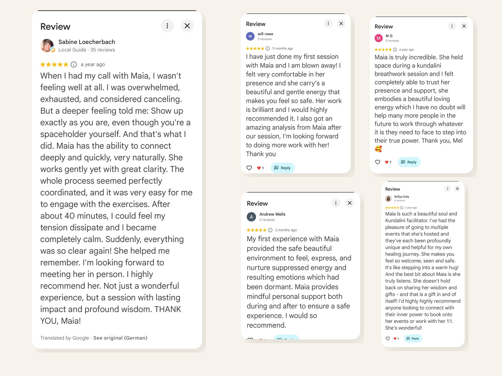 Google reviews for Maia