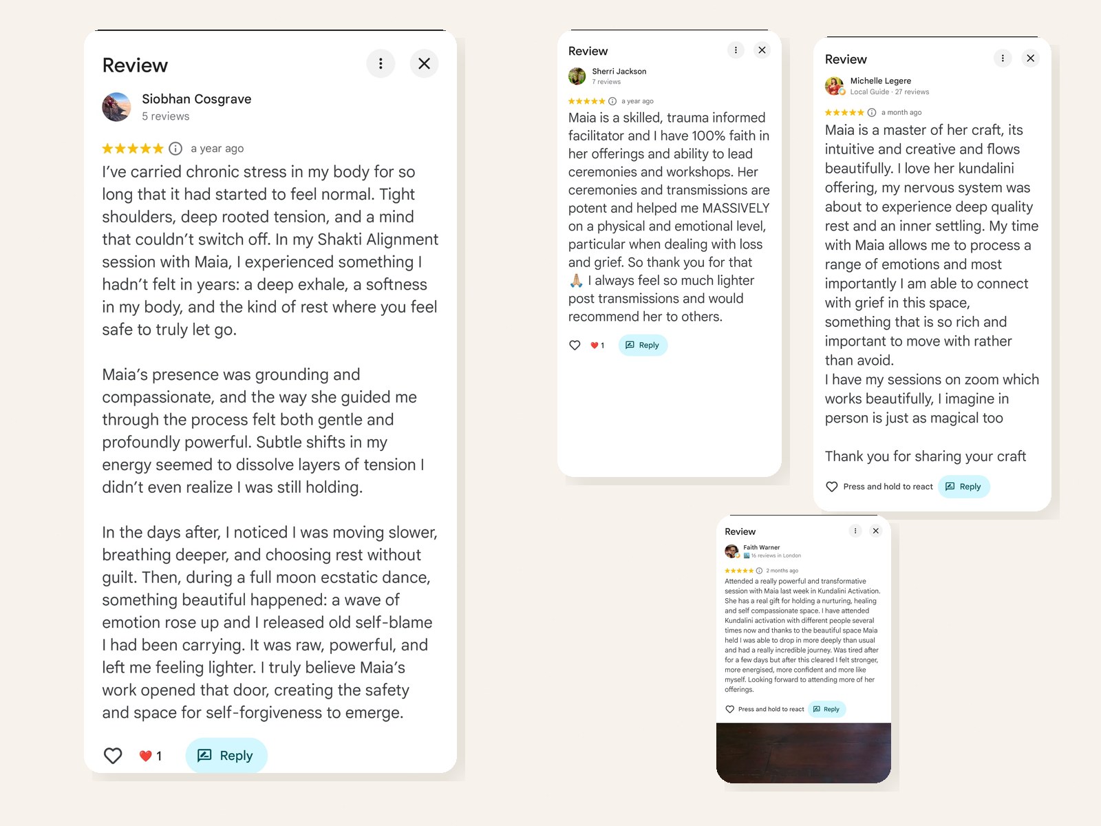 Further Google reviews for Maia