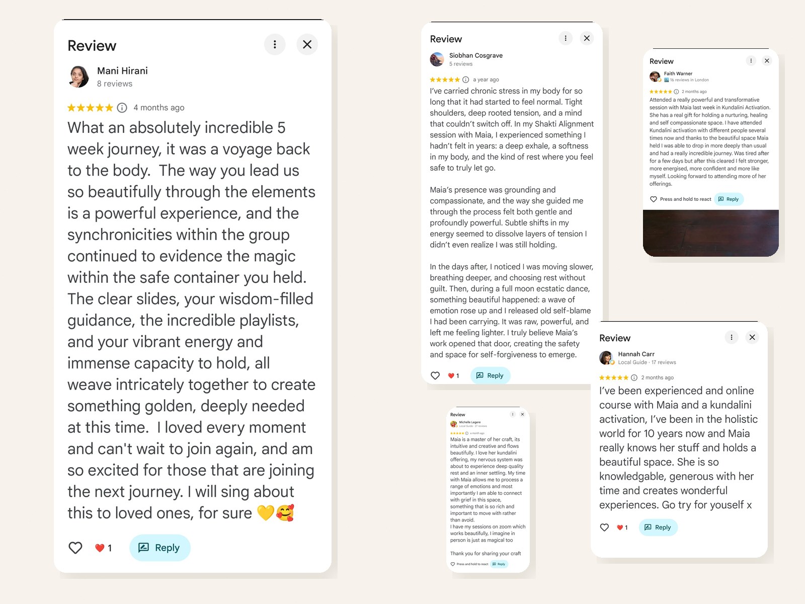 Further Google reviews for Maia