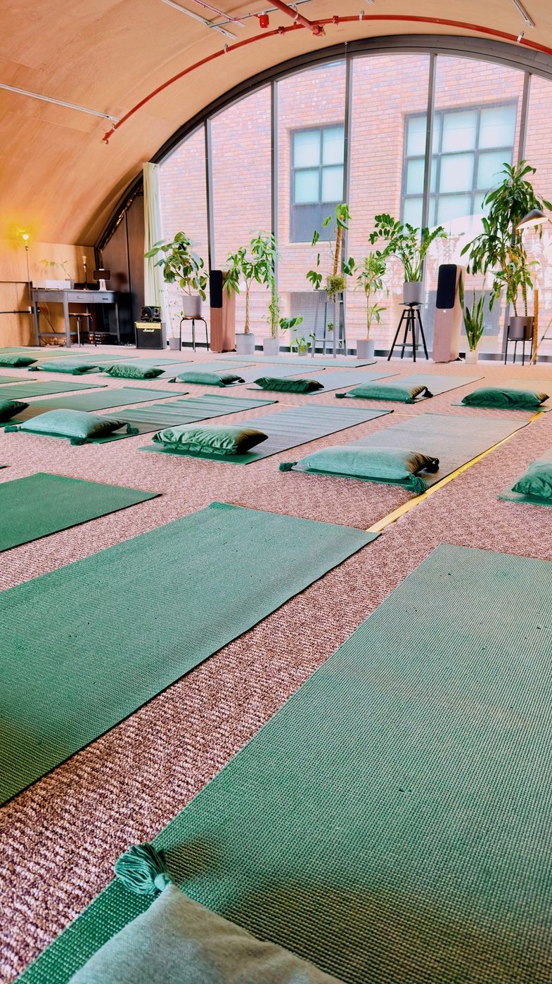 Mats and blankets laid out at Self-Retreat Studio